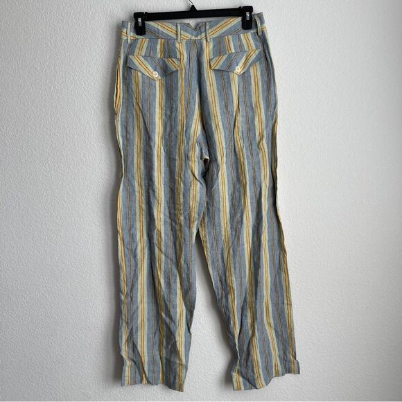 Nicholas Daley Linen Striped Trousers in Blue/Mustard, NWT, Size 34 - Picture 8 of 10